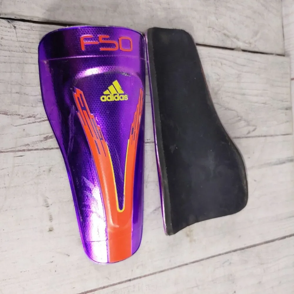 Adidas F50 Techfit Men's Shin Guards Slip In Purple Orange USED FREE SHIPPING